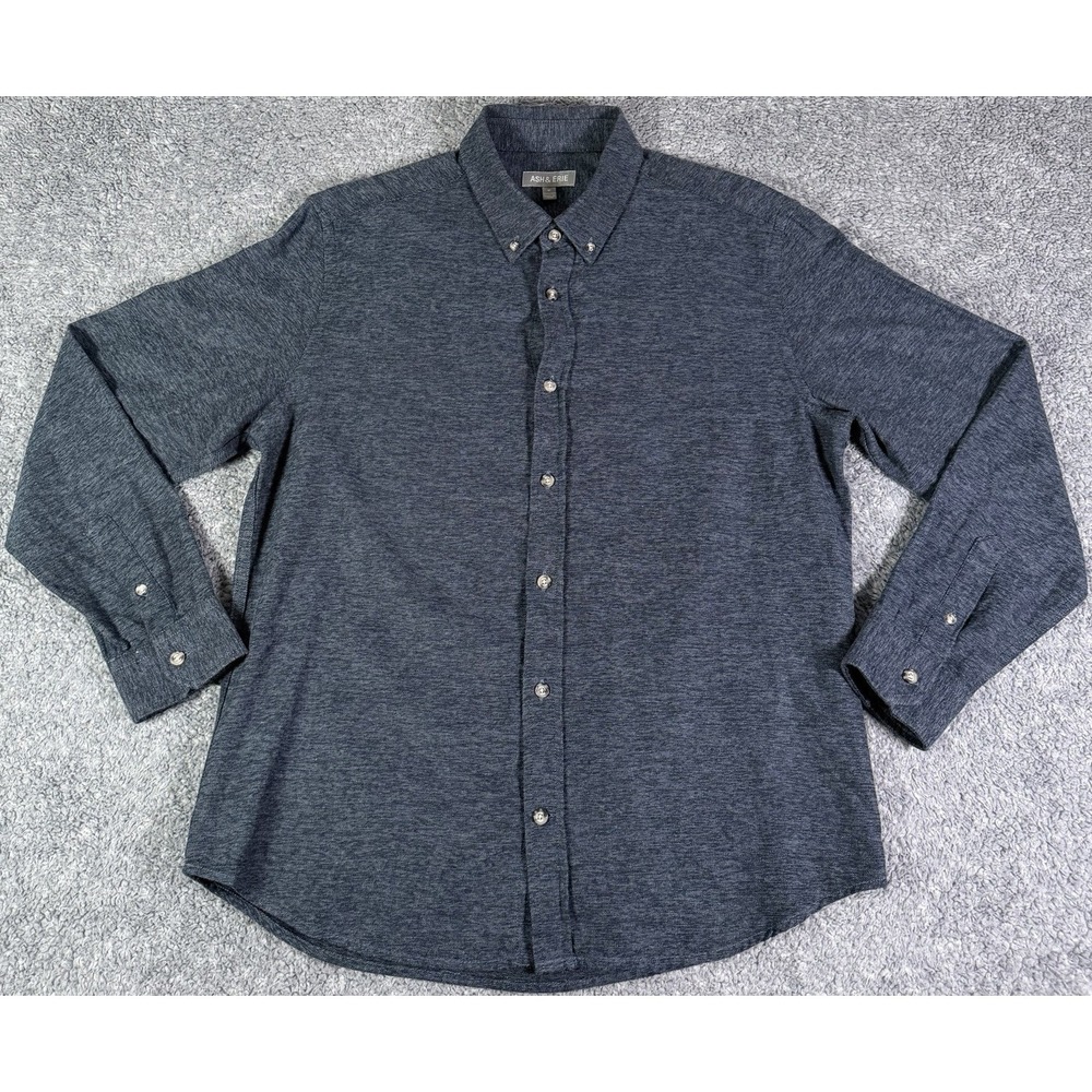 Ash & Erie Button Down Shirt Mens Medium Heather Blue Bamboo Blend Ultra Soft